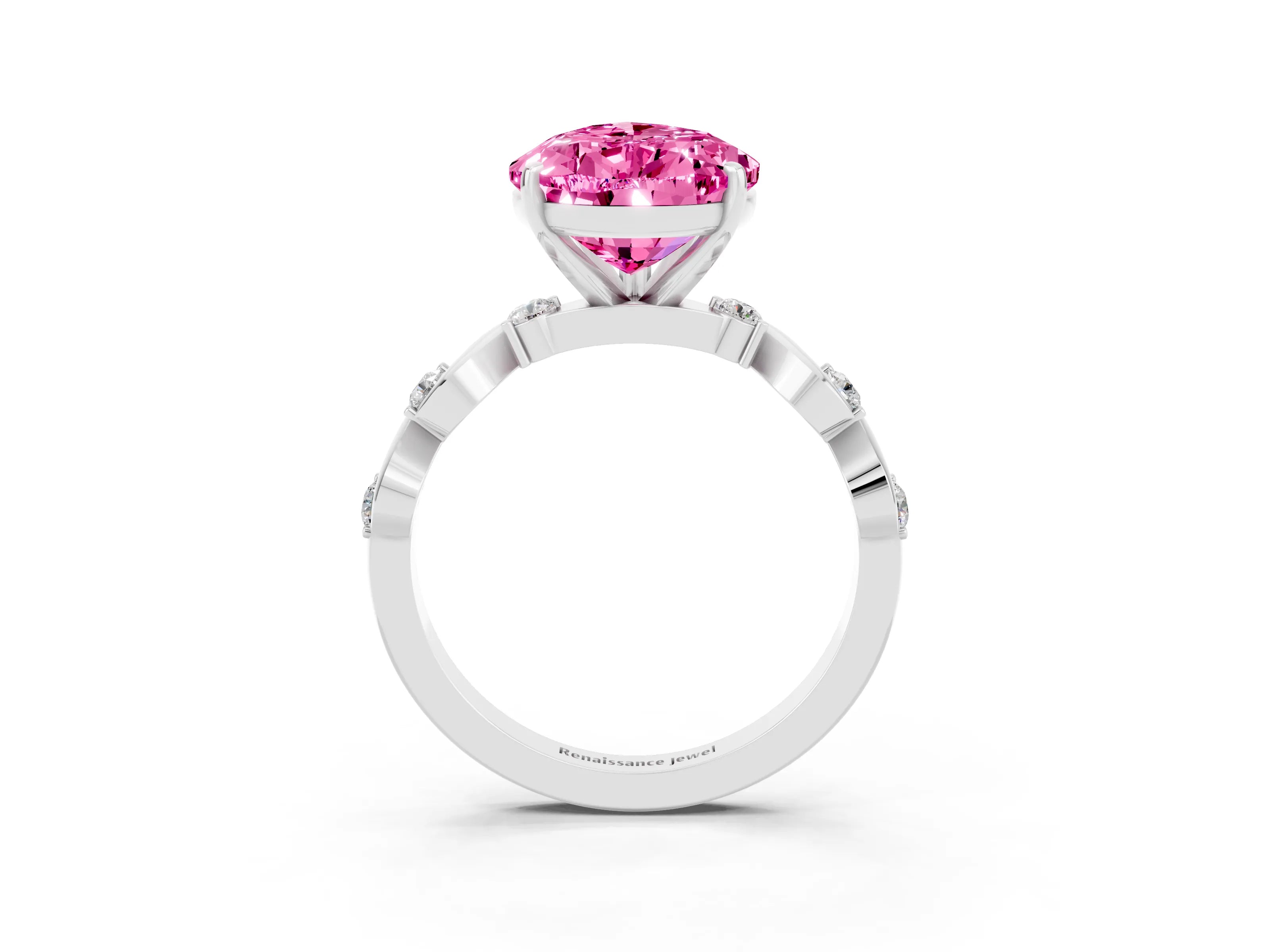 White gold Pear Cut Pink Sapphire Solitaire Twisted Band with Round  Accents and Prong Setting_15