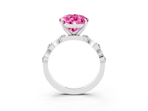 White gold Pear Cut Pink Sapphire Solitaire Twisted Band with Round  Accents and Prong Setting_15