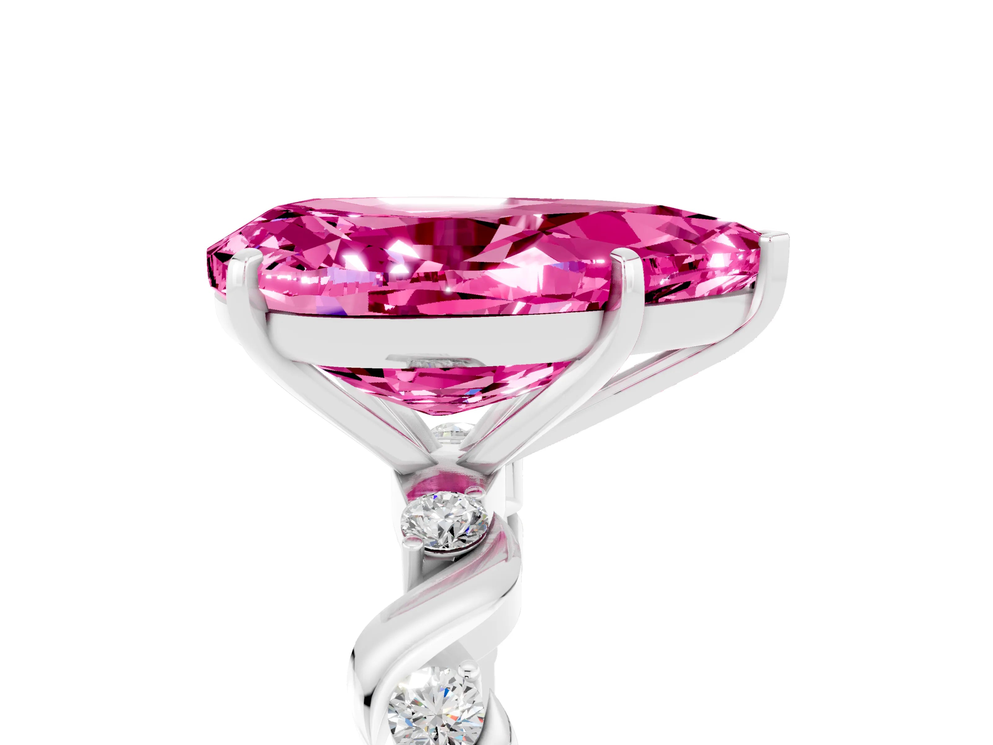 White gold Pear Cut Pink Sapphire Solitaire Twisted Band with Round  Accents and Prong Setting_17