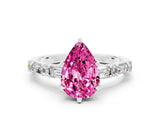 White gold Pear Cut Pink Sapphire Solitaire with Side Baguettes and Channel Set Band_24