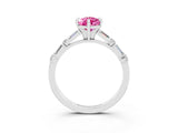 White gold Pear Cut Pink Sapphire Solitaire with Side Baguettes and Channel Set Band_27