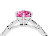 White gold Pear Cut Pink Sapphire Solitaire with Side Baguettes and Channel Set Band_28