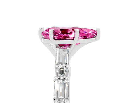 White gold Pear Cut Pink Sapphire Solitaire with Side Baguettes and Channel Set Band_29