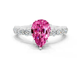 White gold Pear Cut Pink Sapphire Solitaire with Side Stones, Pave Band, Four-Prong Setting_72