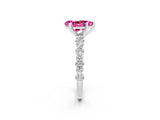 White gold Pear Cut Pink Sapphire Solitaire with Side Stones, Pave Band, Four-Prong Setting_74