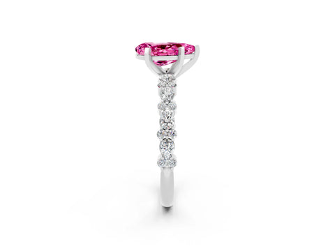 White gold Pear Cut Pink Sapphire Solitaire with Side Stones, Pave Band, Four-Prong Setting_74