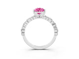 White gold Pear Cut Pink Sapphire Solitaire with Side Stones, Pave Band, Four-Prong Setting_75