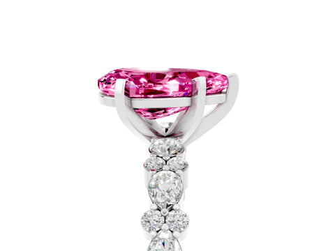 White gold Pear Cut Pink Sapphire Solitaire with Side Stones, Pave Band, Four-Prong Setting_77