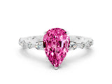 White gold Pear Cut Pink Sapphire Solitaire with Side Stones on a Pavé Band and Four-Prong Setting_24