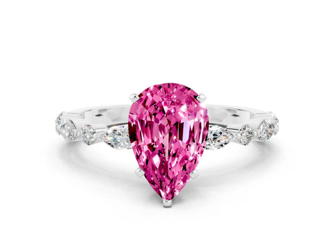 White gold Pear Cut Pink Sapphire Solitaire with Side Stones on a Pavé Band and Four-Prong Setting_24