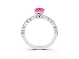 White gold Pear Cut Pink Sapphire Solitaire with Side Stones on a Pavé Band and Four-Prong Setting_27