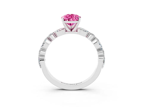 White gold Pear Cut Pink Sapphire Solitaire with Side Stones on a Pavé Band and Four-Prong Setting_27