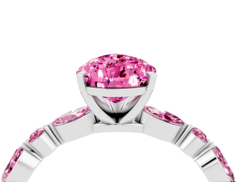White gold Pear Cut Pink Sapphire Solitaire with Side Stones on a Pavé Band and Four-Prong Setting_4