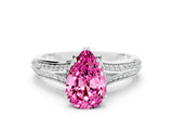 White gold Pear Cut Pink Sapphire Split Shank Engagement Ring with Pavé Band_24