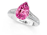White gold Pear Cut Pink Sapphire Split Shank Engagement Ring with Pavé Band_25