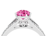 White gold Pear Cut Pink Sapphire Split Shank Engagement Ring with Pavé Band_28