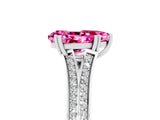 White gold Pear Cut Pink Sapphire Split Shank Engagement Ring with Pavé Band_29
