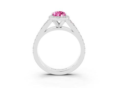 White gold Pear Cut Pink Sapphire Split Shank Halo Ring with Four-Prong Setting_15
