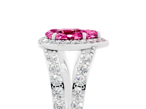 White gold Pear Cut Pink Sapphire Split Shank Halo Ring with Four-Prong Setting_17