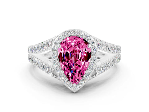White gold Pear Cut Pink Sapphire Split Shank Halo Ring with Four-Prong Setting_24