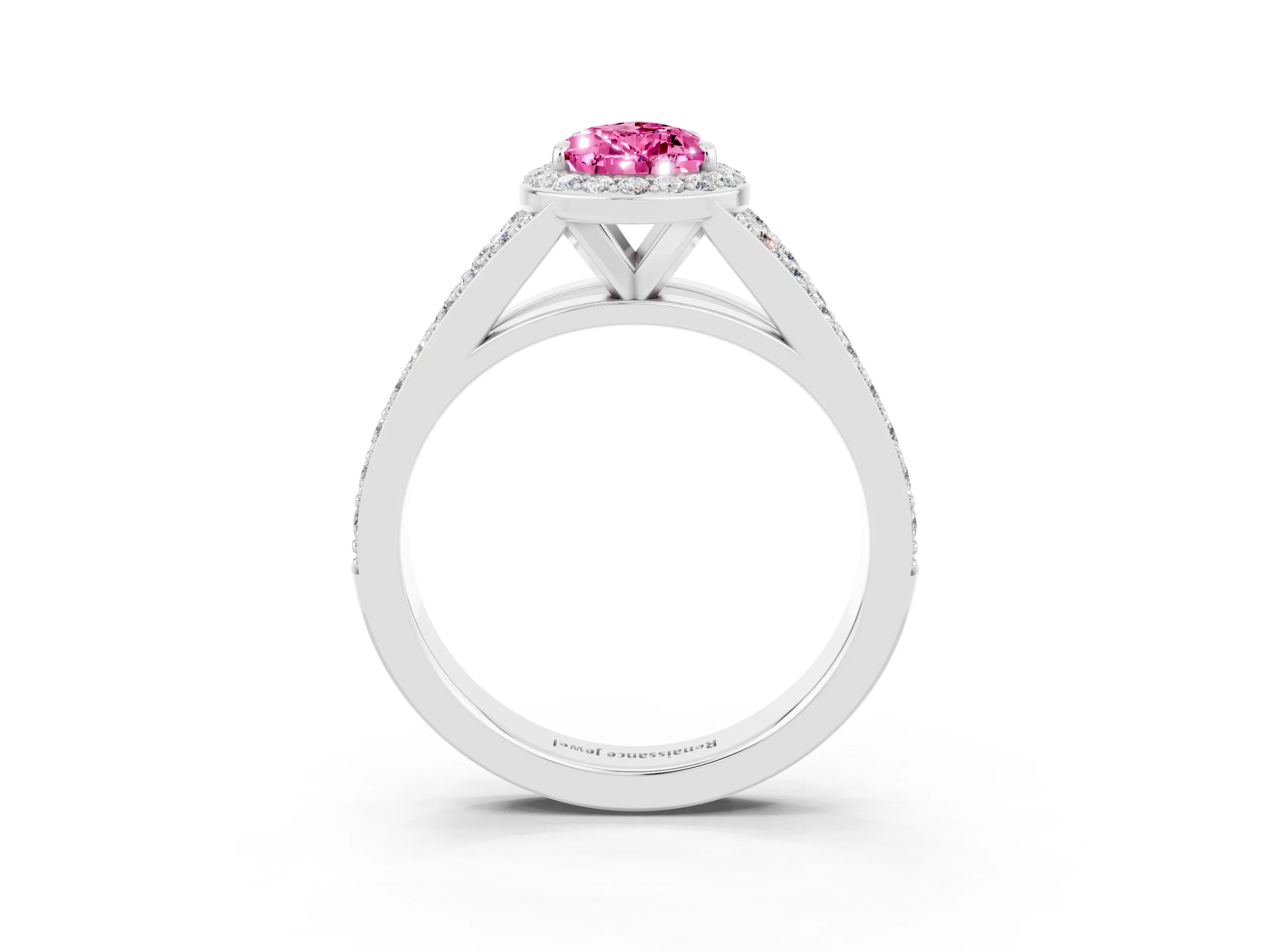 White gold Pear Cut Pink Sapphire Split Shank Halo Ring with Four-Prong Setting_27