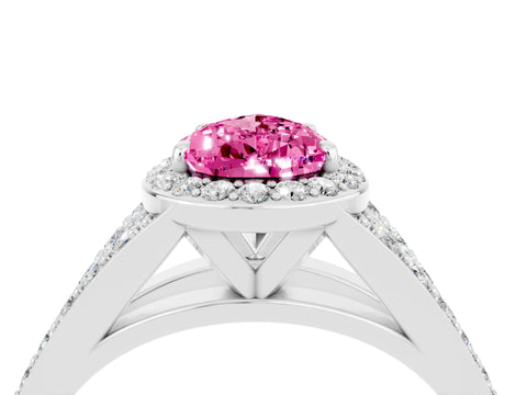 White gold Pear Cut Pink Sapphire Split Shank Halo Ring with Four-Prong Setting_28