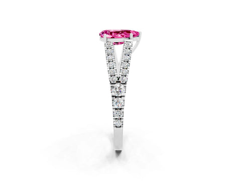 White gold Pear Cut Pink Sapphire Split Shank Pavé Engagement Ring with Four-Prong Setting_14