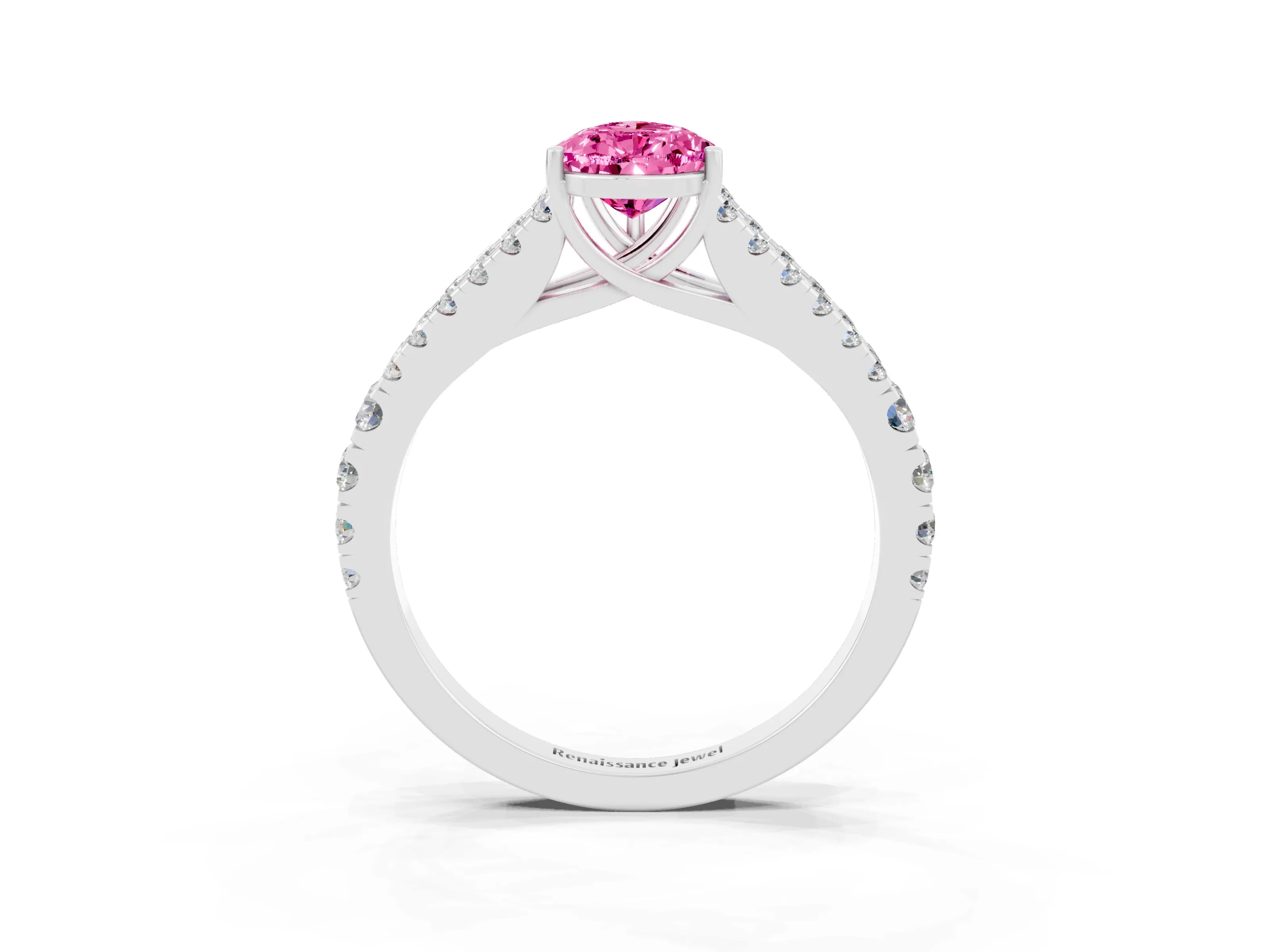 White gold Pear Cut Pink Sapphire Split Shank Pavé Engagement Ring with Four-Prong Setting_15