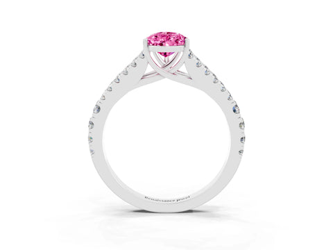 White gold Pear Cut Pink Sapphire Split Shank Pavé Engagement Ring with Four-Prong Setting_15