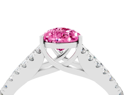 White gold Pear Cut Pink Sapphire Split Shank Pavé Engagement Ring with Four-Prong Setting_16
