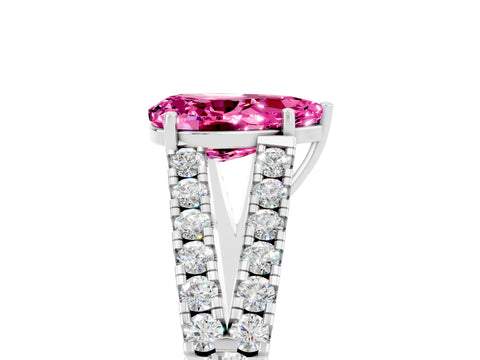 White gold Pear Cut Pink Sapphire Split Shank Pavé Engagement Ring with Four-Prong Setting_17