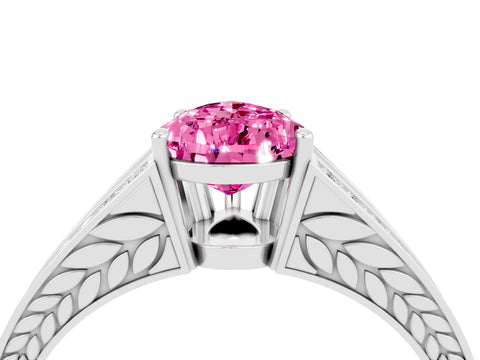 White gold Pear Cut Pink Sapphire Split Shank Ring with Pavé Band and Four-Prong Setting_4