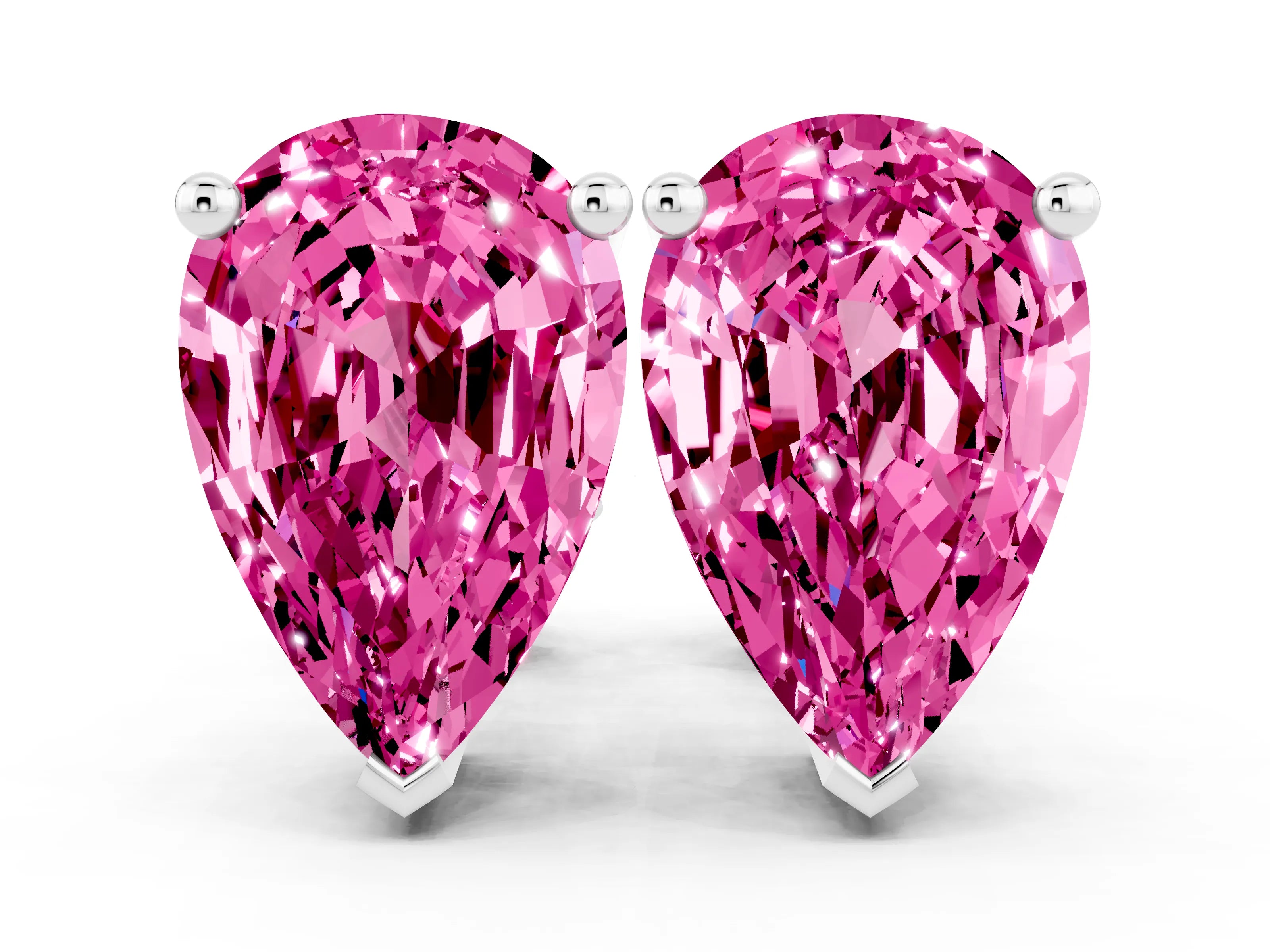 White gold Pear Cut Pink Sapphire Stud Earrings_33
