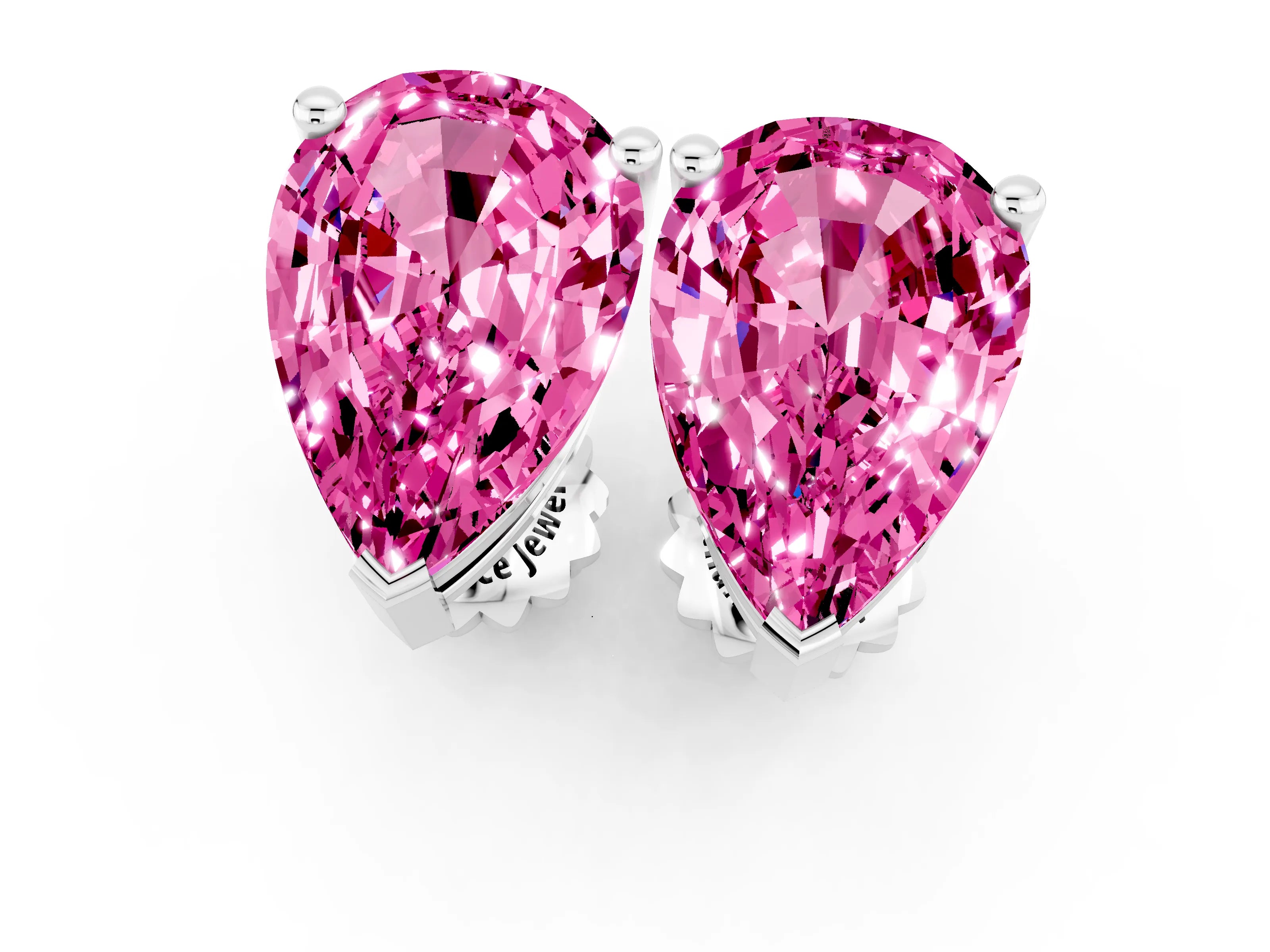 White gold Pear Cut Pink Sapphire Stud Earrings_37