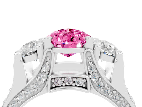 White gold Pear Cut Pink Sapphire Three-Stone Ring with Channel Set Band and Four-Prong Setting_4
