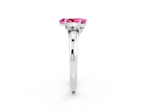 White gold Pear Cut Pink Sapphire Three-Stone Ring with Four-Prong Setting and Classic Band_2