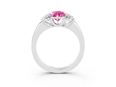 White gold Pear Cut Pink Sapphire Three-Stone Ring with Four-Prong Setting and Classic Band_3