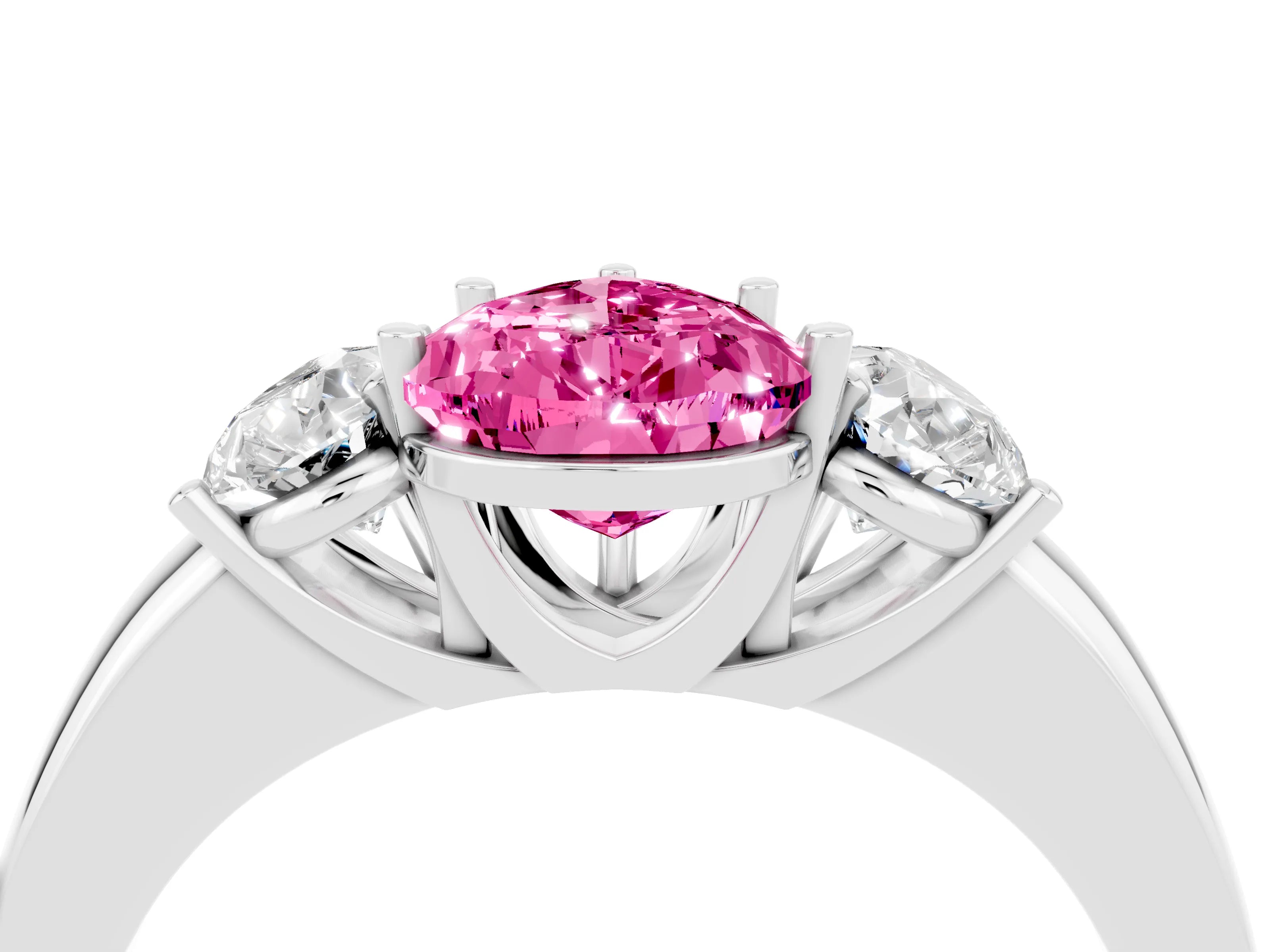 White gold Pear Cut Pink Sapphire Three-Stone Ring with Four-Prong Setting and Classic Band_4