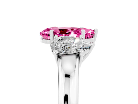 White gold Pear Cut Pink Sapphire Three-Stone Ring with Four-Prong Setting and Classic Band_5