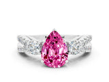 White gold Pear Cut Pink Sapphire Three-Stone Ring with Pavé Split Shank and Four-Prong Setting_36