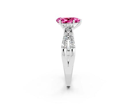 White gold Pear Cut Pink Sapphire Three-Stone Ring with Pavé Split Shank and Four-Prong Setting_38