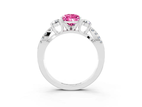 White gold Pear Cut Pink Sapphire Three-Stone Ring with Pavé Split Shank and Four-Prong Setting_39
