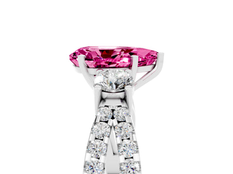 White gold Pear Cut Pink Sapphire Three-Stone Ring with Pavé Split Shank and Four-Prong Setting_41