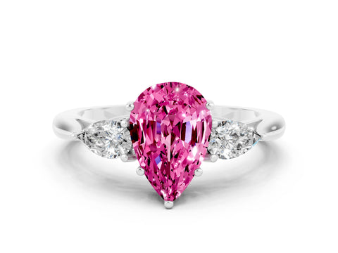 White gold Pear Cut Pink Sapphire Three-Stone Ring with Pear Side Stones and Four-Prong Setting_30