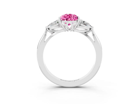 White gold Pear Cut Pink Sapphire Three-Stone Ring with Pear Side Stones and Four-Prong Setting_33