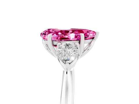 White gold Pear Cut Pink Sapphire Three-Stone Ring with Pear Side Stones and Four-Prong Setting_35