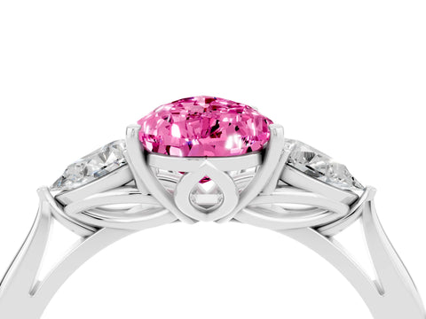 White gold Pear Cut Pink Sapphire Three-Stone Ring with Pear Side Stones and Four-Prong Setting_35