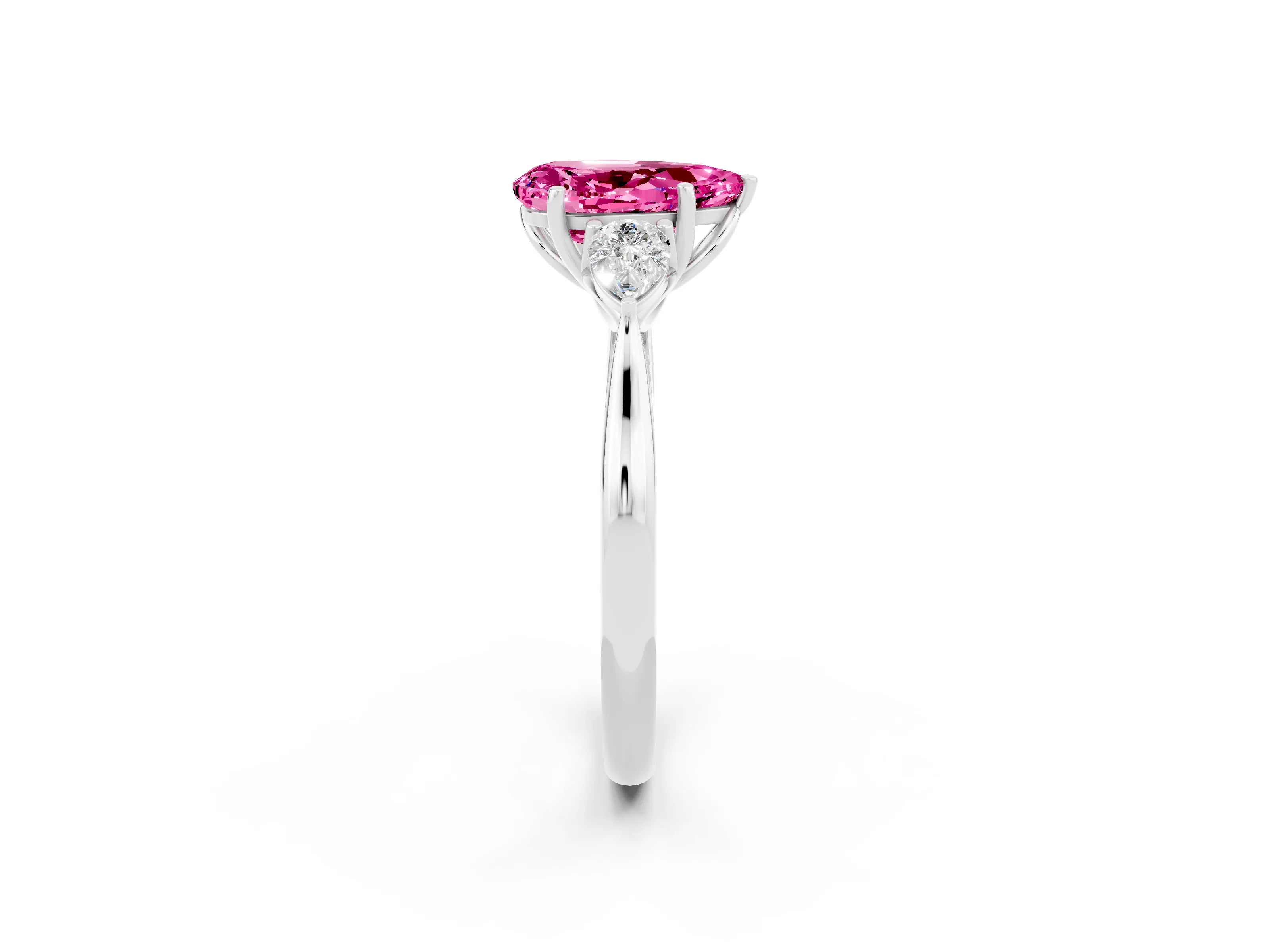 White gold Pear Cut Pink Sapphire Three-Stone Ring with Pear Side Stones and Four-Prong Setting_38
