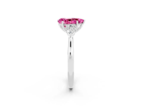 White gold Pear Cut Pink Sapphire Three-Stone Ring with Pear Side Stones and Four-Prong Setting_38