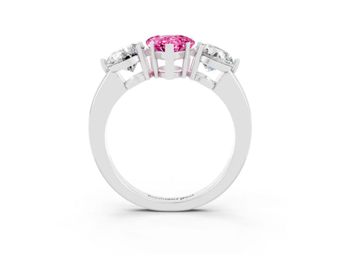 White gold Pear Cut Pink Sapphire Three-Stone Ring with Prong Setting and Classic Band_3